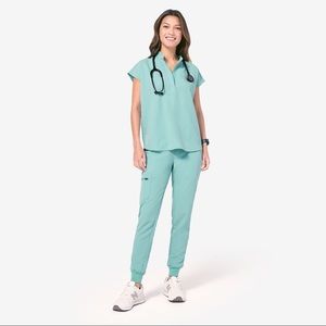 FIGS Mandarin Collar Scrub Top (Sea Glass)